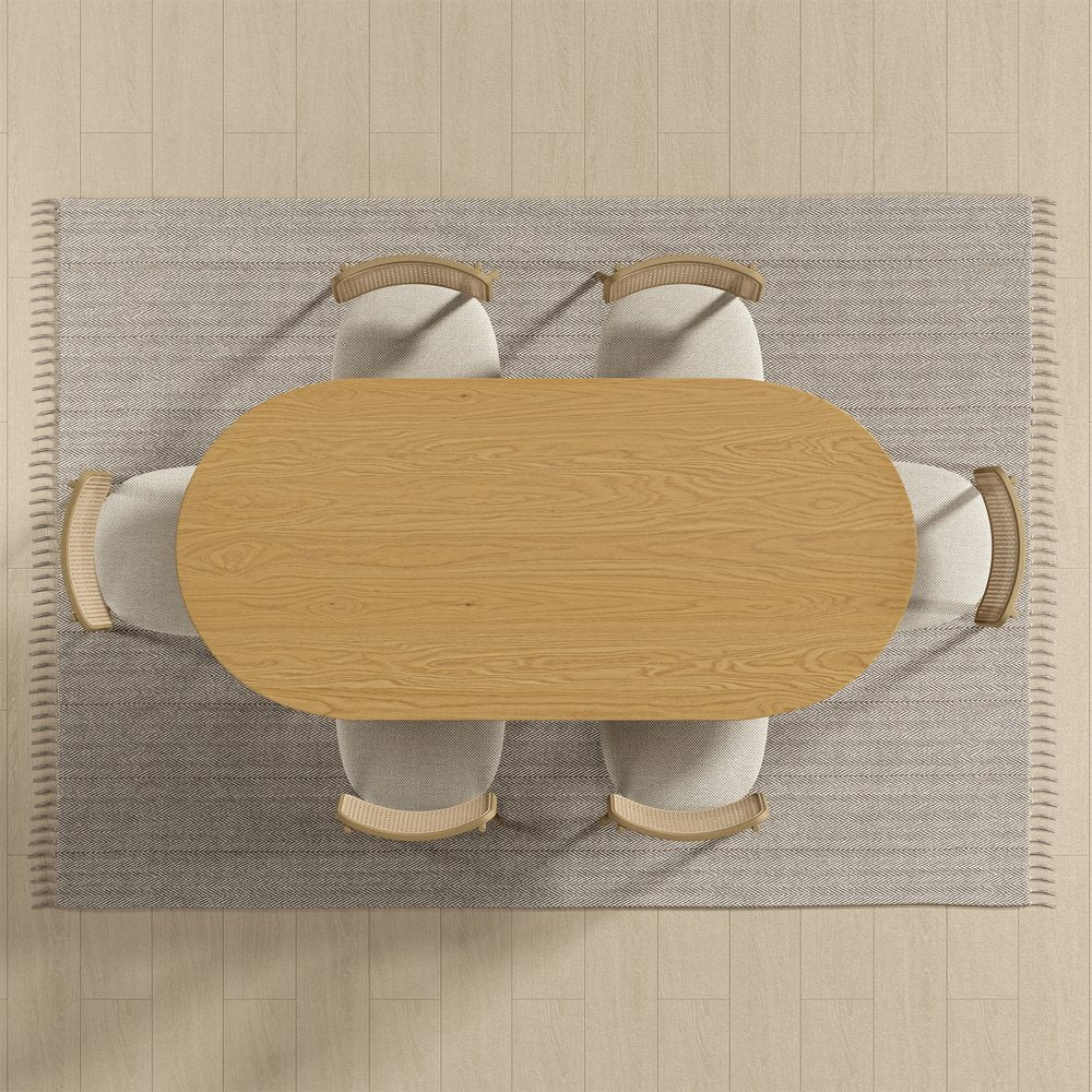 67" Natural Solid Wood Mirrored Double Pedestal Base Oval Dining Table