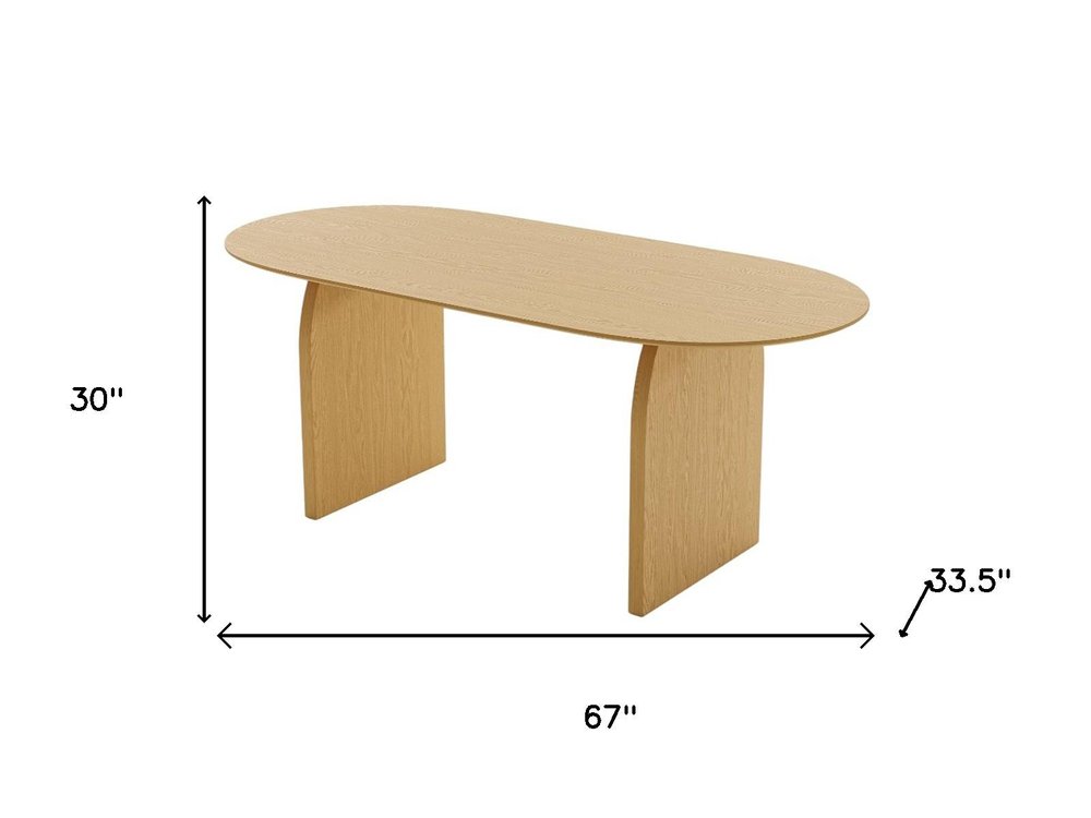 67" Natural Solid Wood Mirrored Double Pedestal Base Oval Dining Table