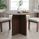42" Brown Solid Wood Pedestal Base Round Top Dining Table