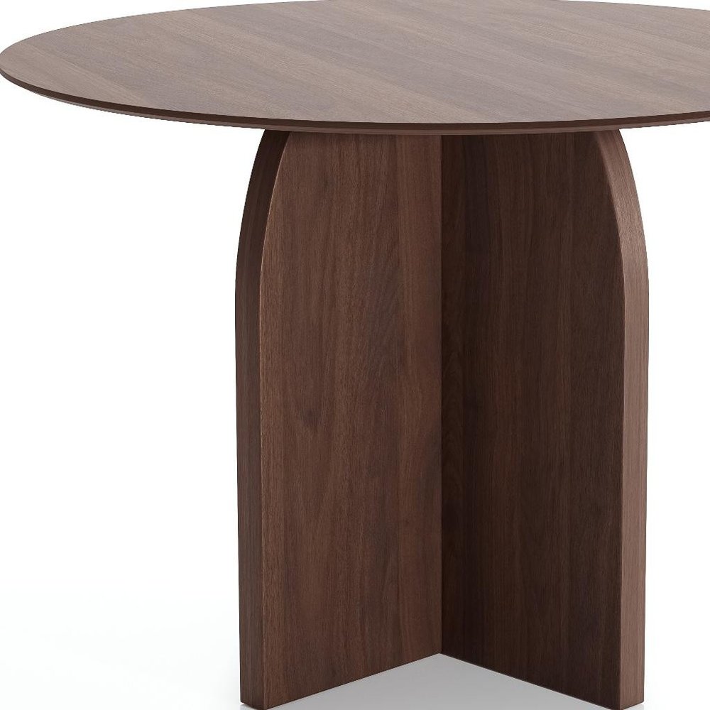 42" Brown Solid Wood Pedestal Base Round Top Dining Table