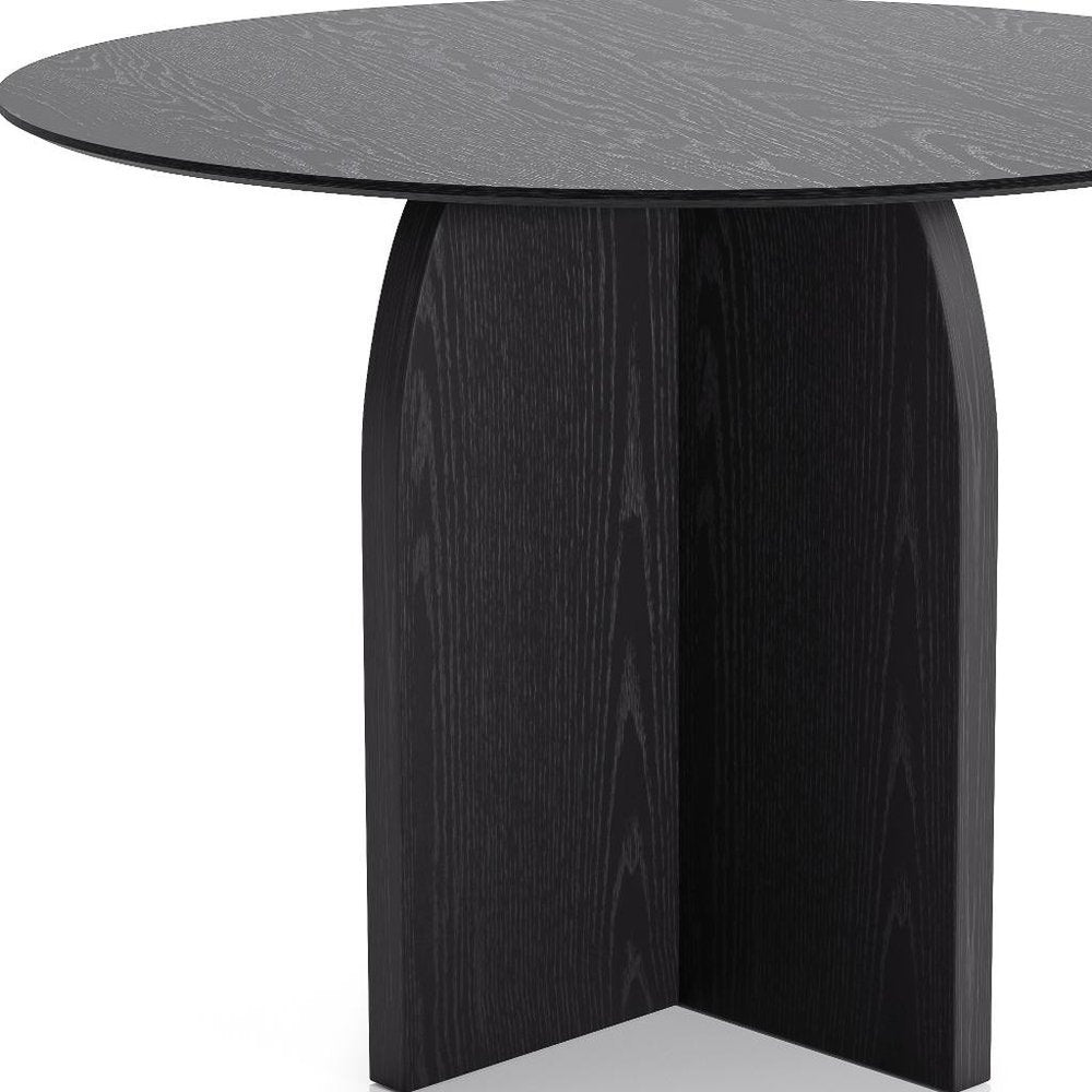 42" Black Solid Wood Pedestal Base Round Top Dining Table