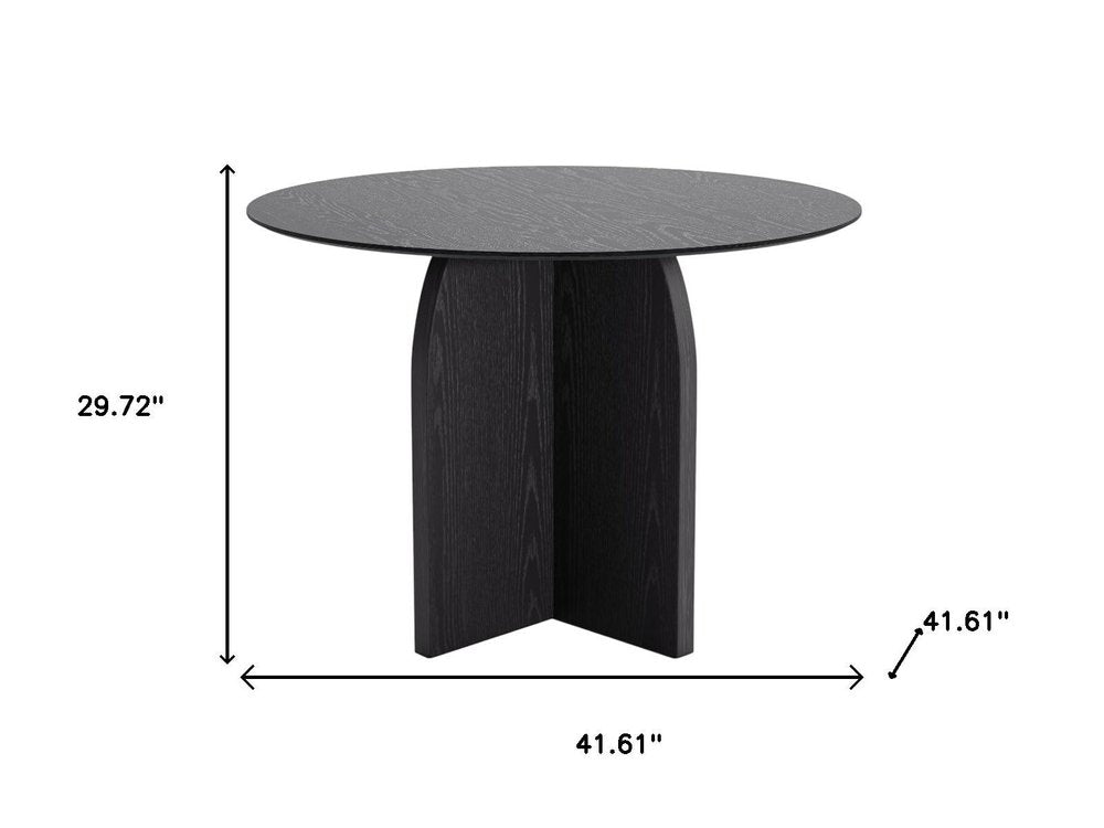 42" Black Solid Wood Pedestal Base Round Top Dining Table