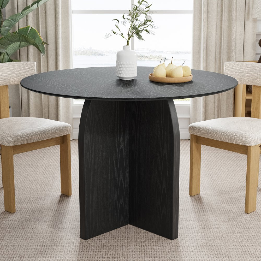 42" Black Solid Wood Pedestal Base Round Top Dining Table