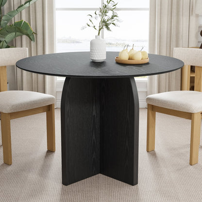 42" Black Solid Wood Pedestal Base Round Top Dining Table