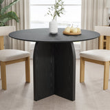 42" Black Solid Wood Pedestal Base Round Top Dining Table