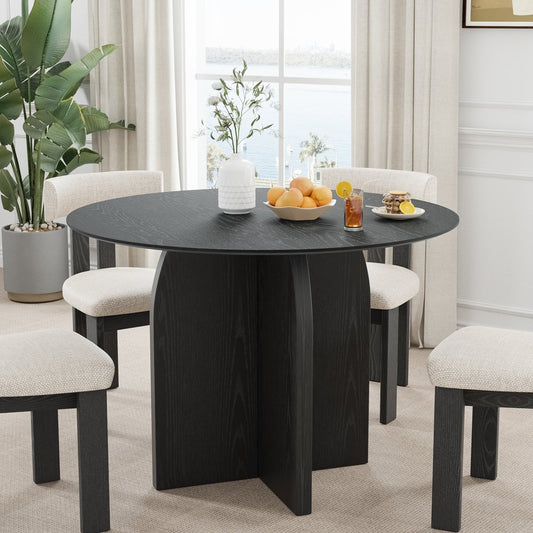 42" Black Solid Wood Pedestal Base Round Top Dining Table