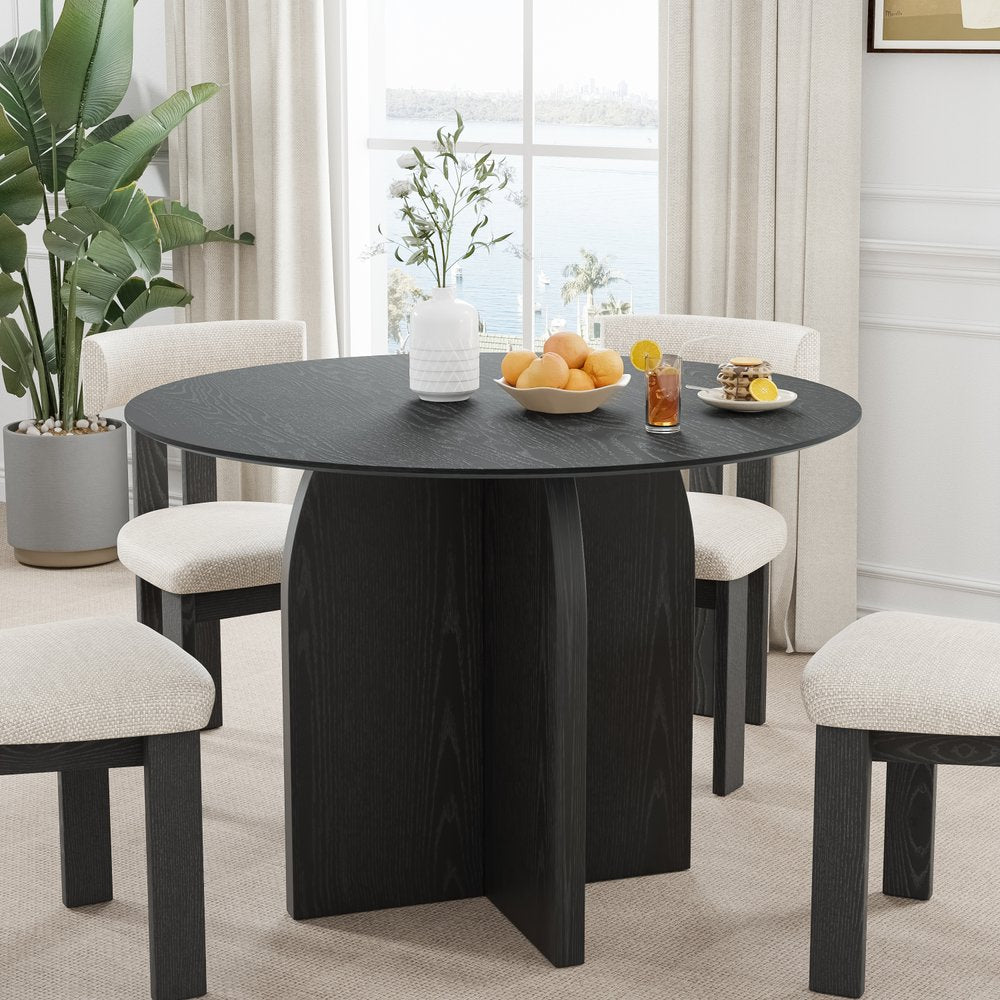 42" Black Solid Wood Pedestal Base Round Top Dining Table