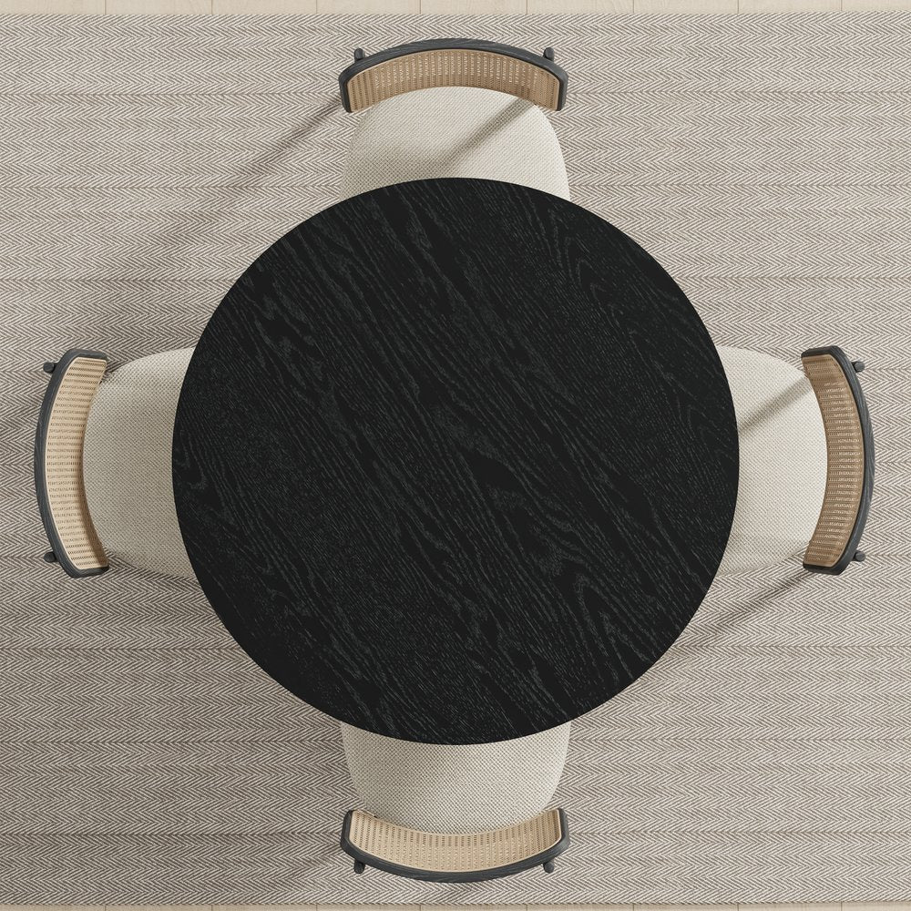 42" Black Solid Wood Pedestal Base Round Top Dining Table