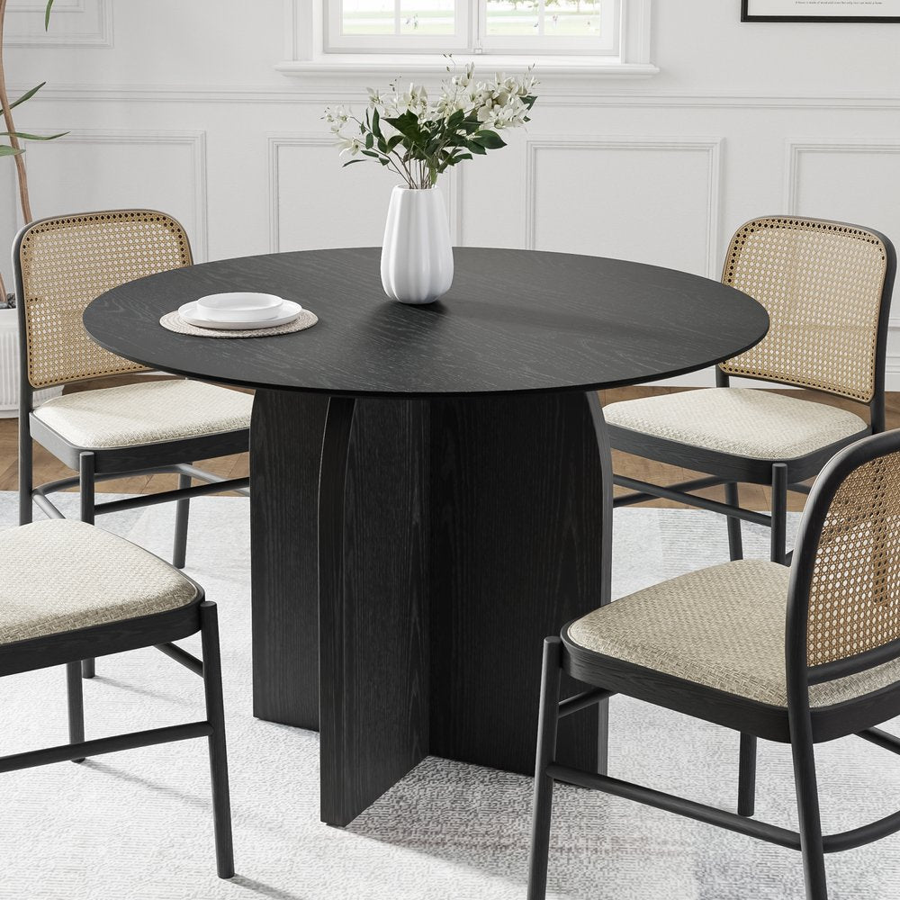42" Black Solid Wood Pedestal Base Round Top Dining Table