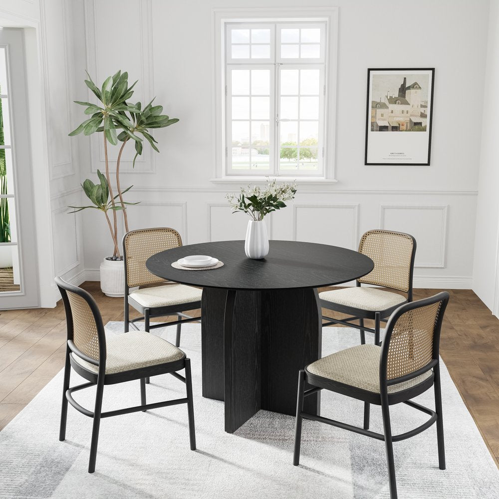 42" Black Solid Wood Pedestal Base Round Top Dining Table