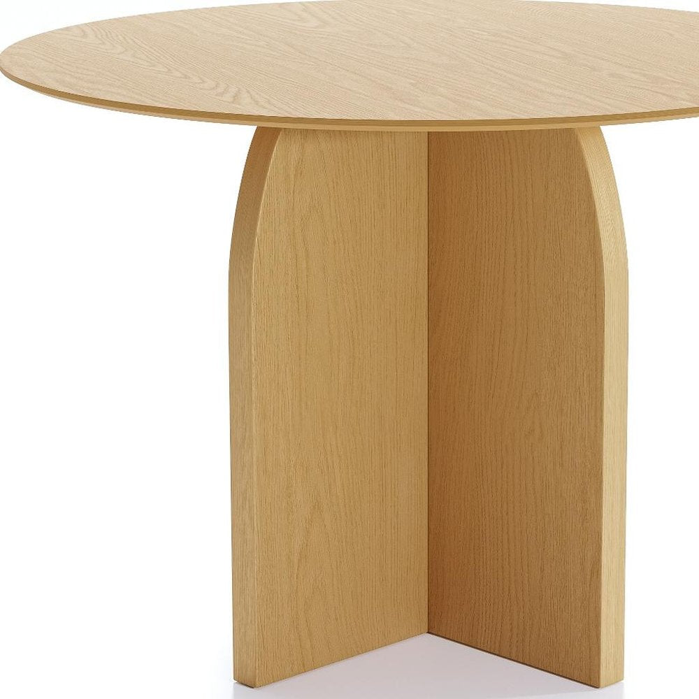 42" Beige Solid Wood Pedestal Base Round Top Dining Table