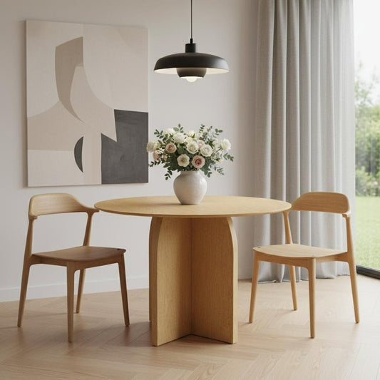 42" Beige Solid Wood Pedestal Base Round Top Dining Table