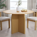 42" Beige Solid Wood Pedestal Base Round Top Dining Table