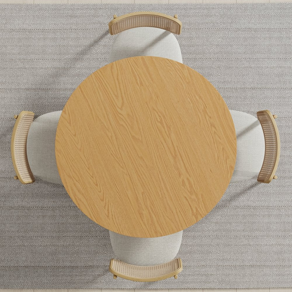 42" Beige Solid Wood Pedestal Base Round Top Dining Table