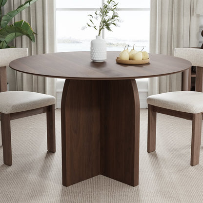 45" Brown Solid Wood Pedestal Base Round Top Dining Table
