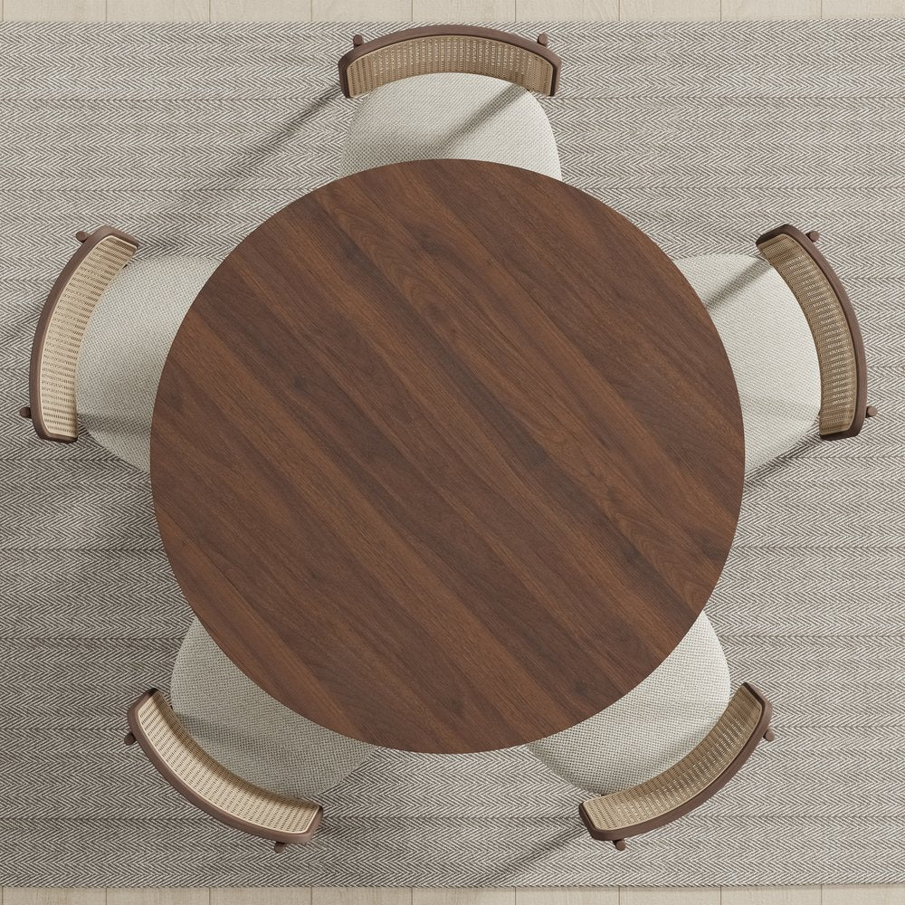 45" Brown Solid Wood Pedestal Base Round Top Dining Table