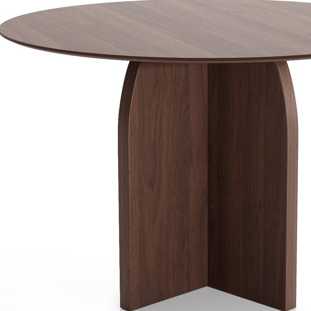 45" Brown Solid Wood Pedestal Base Round Top Dining Table