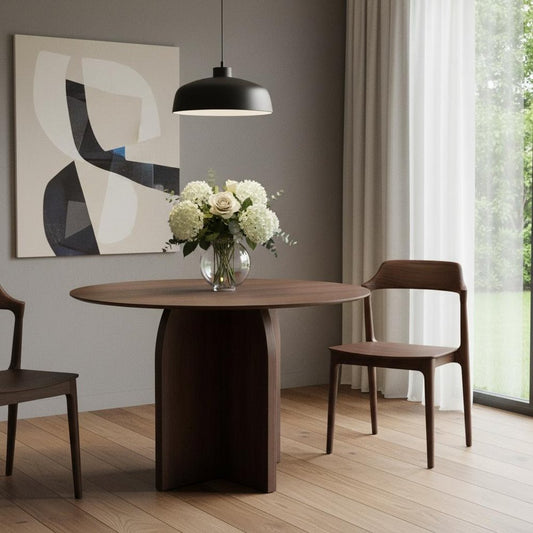 45" Brown Solid Wood Pedestal Base Round Top Dining Table