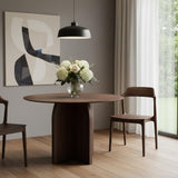 45" Brown Solid Wood Pedestal Base Round Top Dining Table