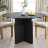 45" Black Solid Wood Pedestal Base Round Top Dining Table
