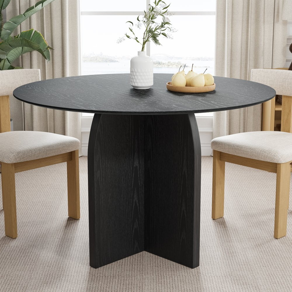 45" Black Solid Wood Pedestal Base Round Top Dining Table