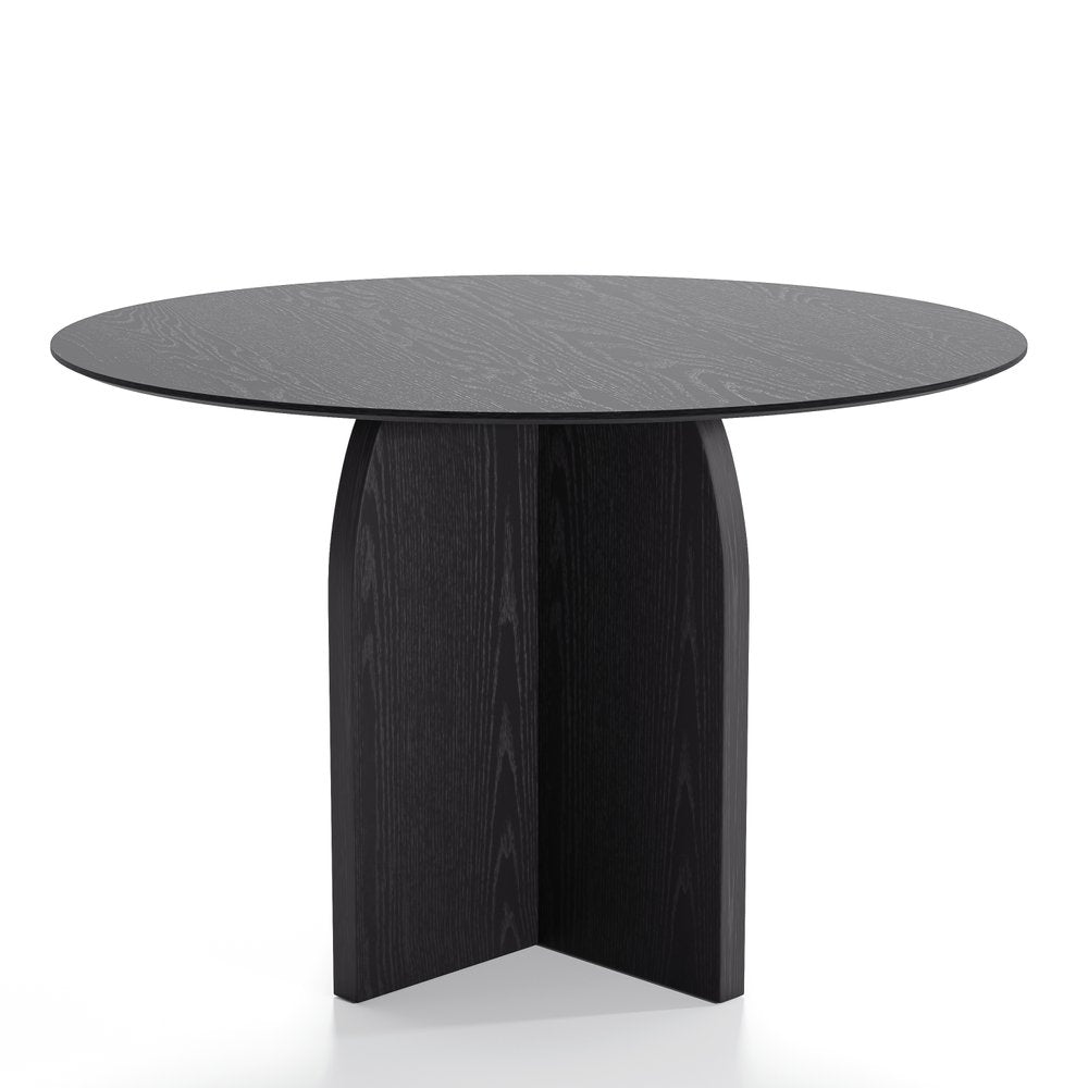 45" Black Solid Wood Pedestal Base Round Top Dining Table