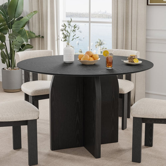 45" Black Solid Wood Pedestal Base Round Top Dining Table