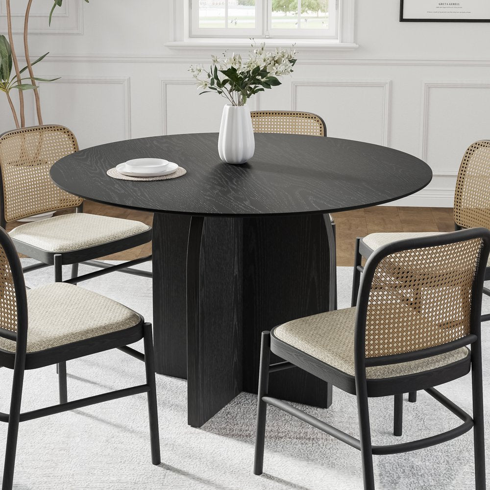 45" Black Solid Wood Pedestal Base Round Top Dining Table