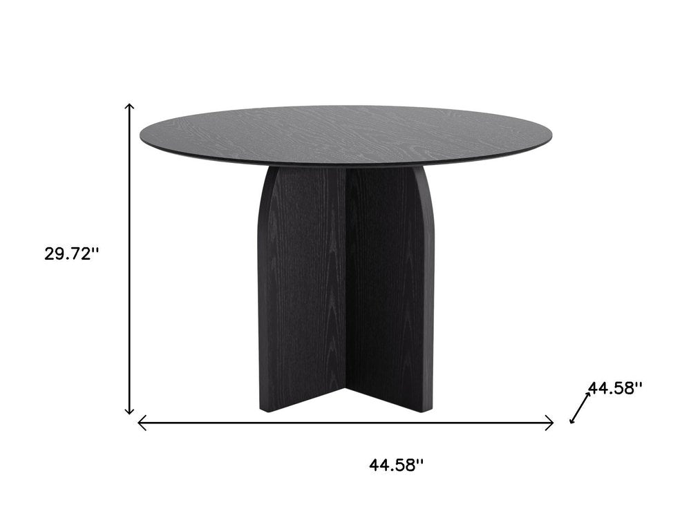 45" Black Solid Wood Pedestal Base Round Top Dining Table