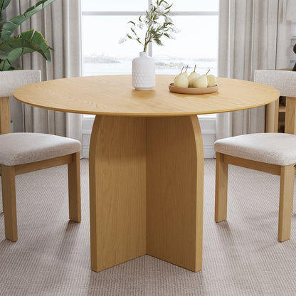 45" Beige Solid Wood Pedestal Base Round Top Dining Table