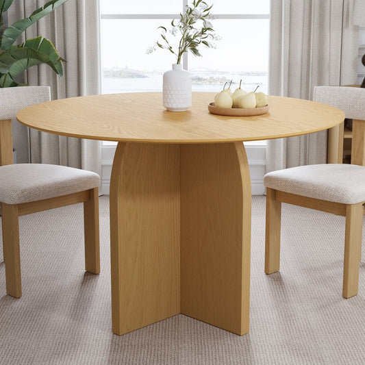 45" Beige Solid Wood Pedestal Base Round Top Dining Table