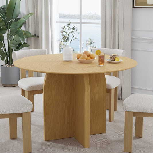 45" Beige Solid Wood Pedestal Base Round Top Dining Table