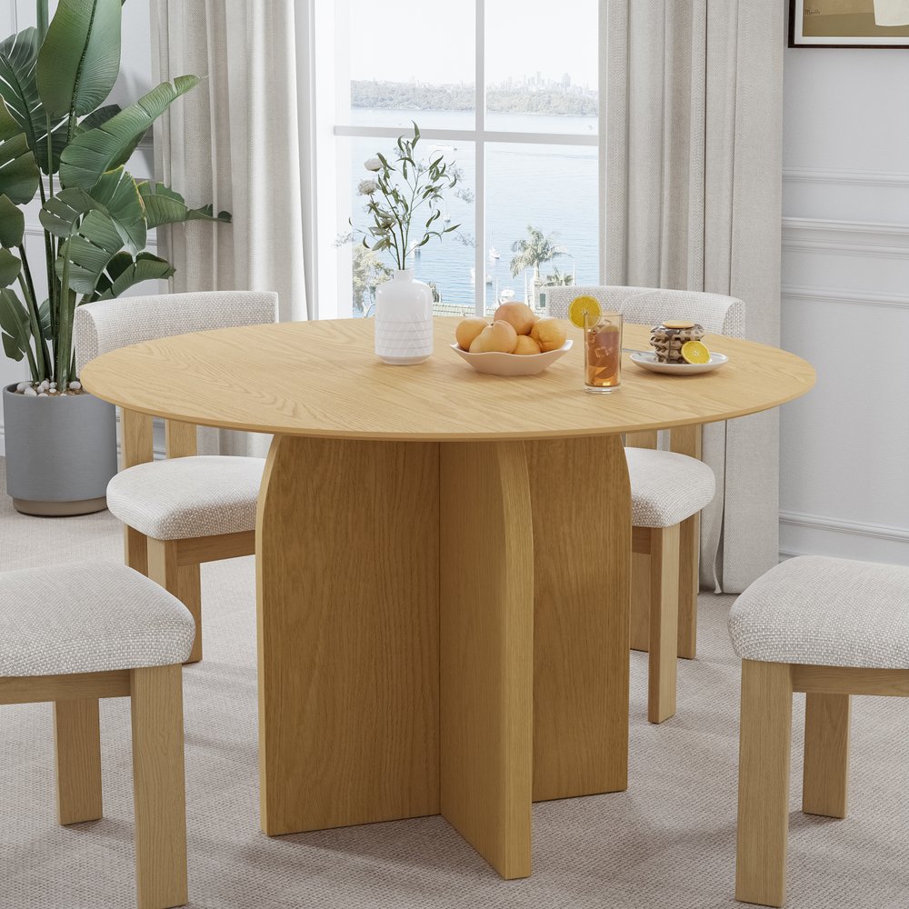 45" Beige Solid Wood Pedestal Base Round Top Dining Table