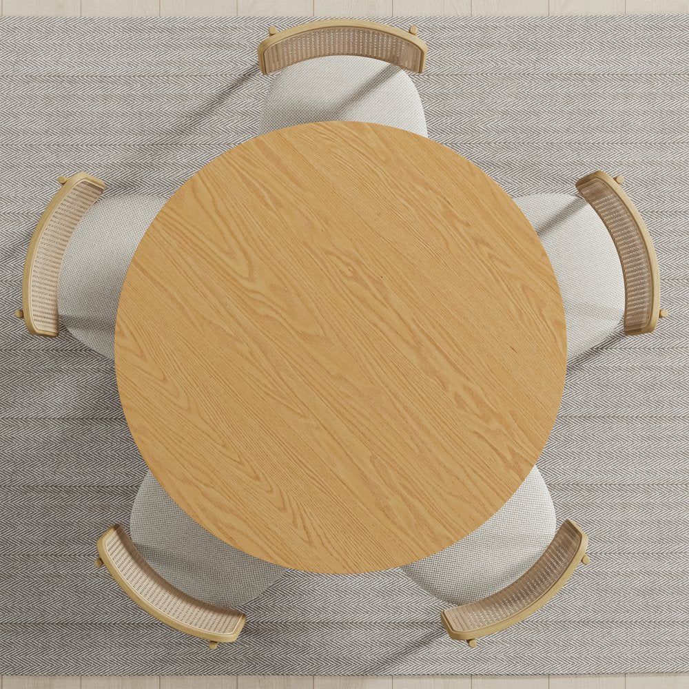 45" Beige Solid Wood Pedestal Base Round Top Dining Table