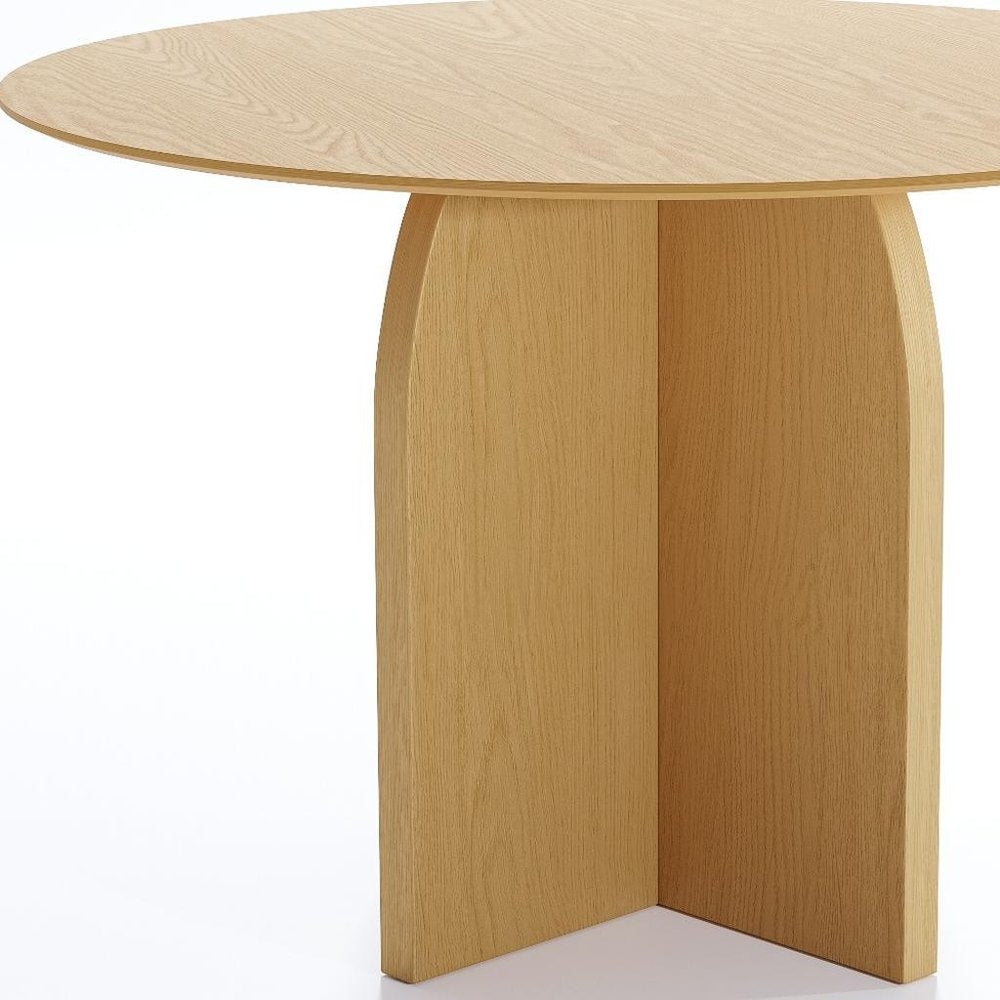 45" Beige Solid Wood Pedestal Base Round Top Dining Table