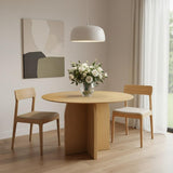 45" Beige Solid Wood Pedestal Base Round Top Dining Table