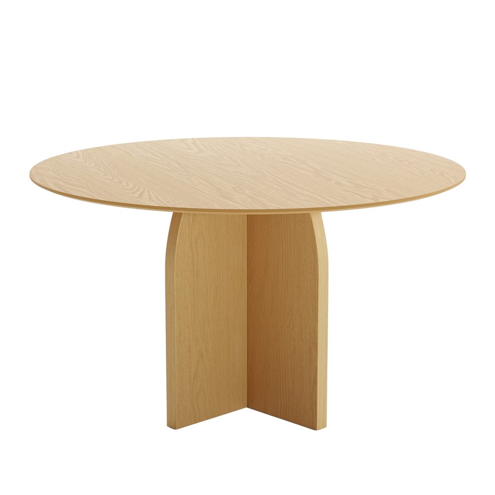 52" Beige Solid Wood Pedestal Base Round Top Dining Table