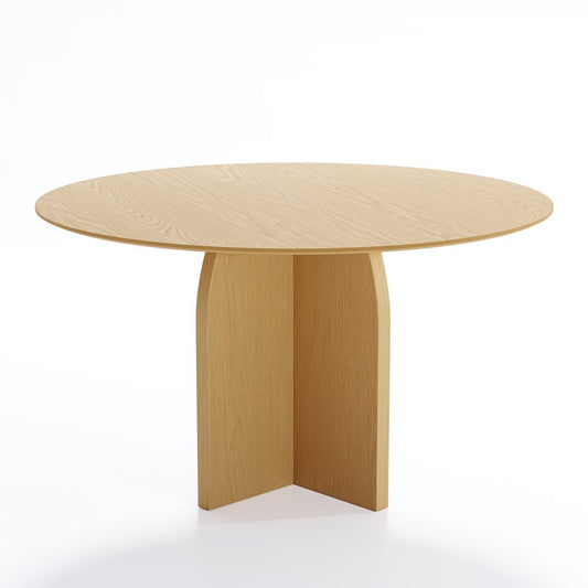 52" Beige Solid Wood Pedestal Base Round Top Dining Table