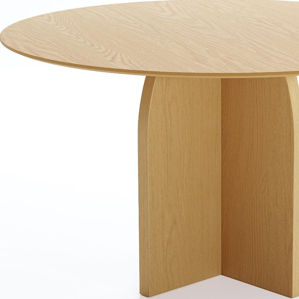 52" Beige Solid Wood Pedestal Base Round Top Dining Table