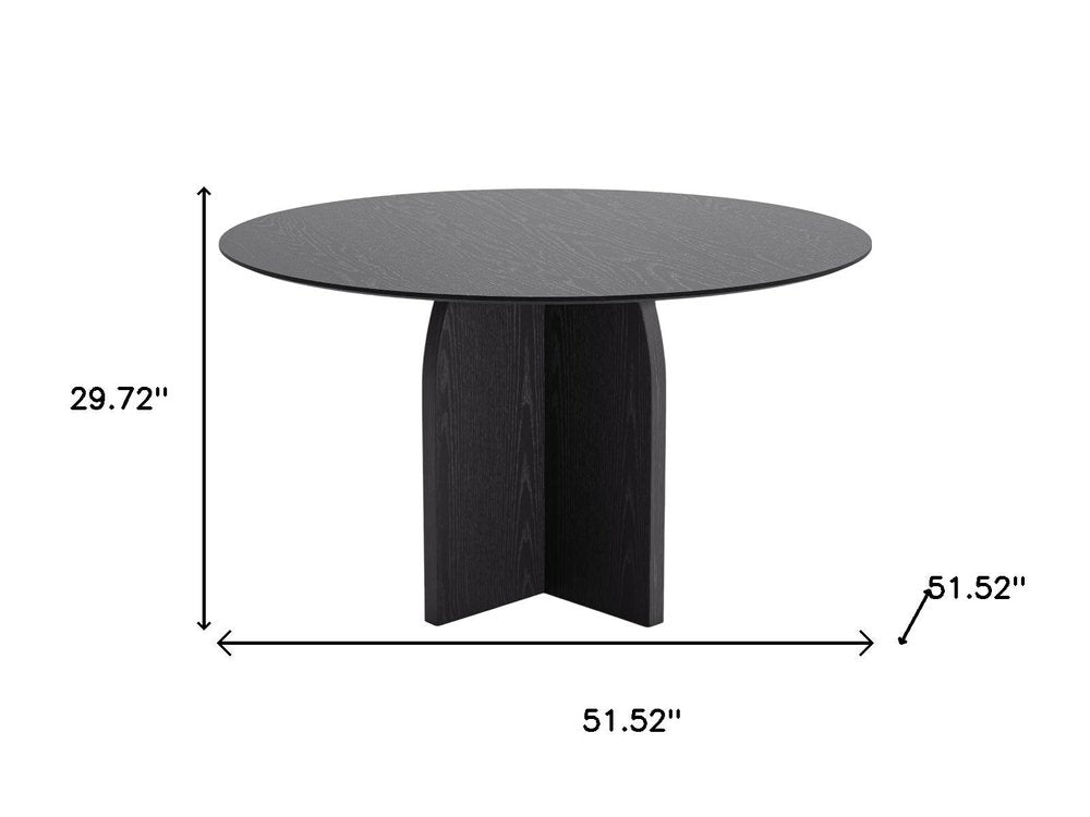 52" Black Solid Wood Pedestal Base Round Top Dining Table