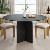 52" Black Solid Wood Pedestal Base Round Top Dining Table