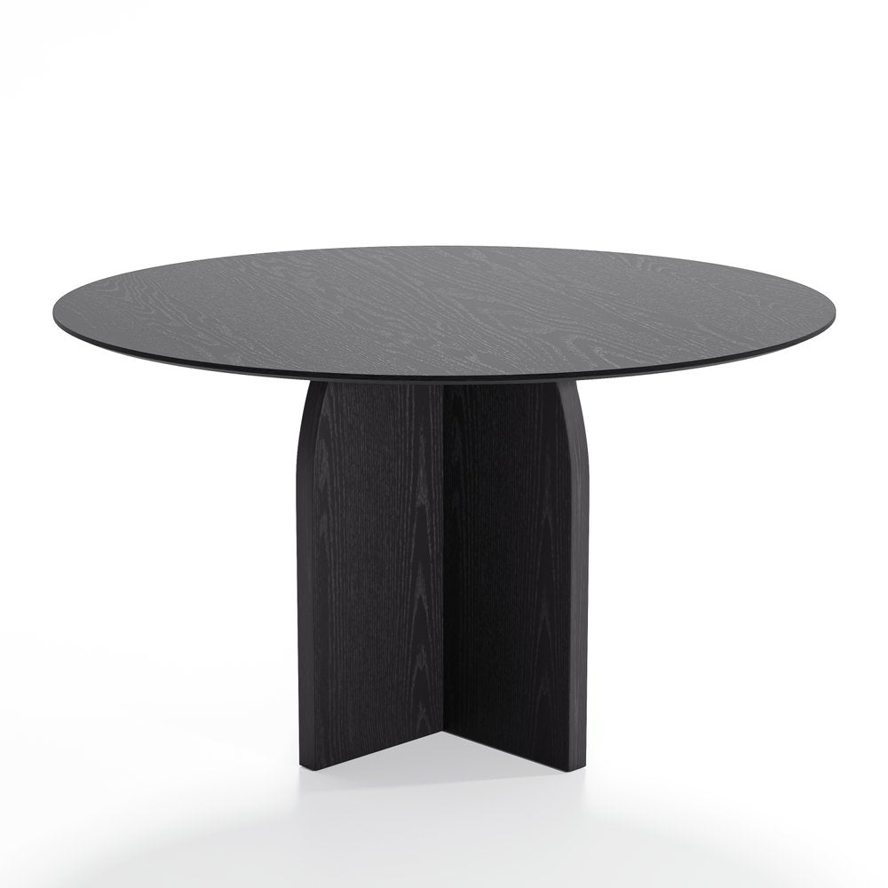 52" Black Solid Wood Pedestal Base Round Top Dining Table