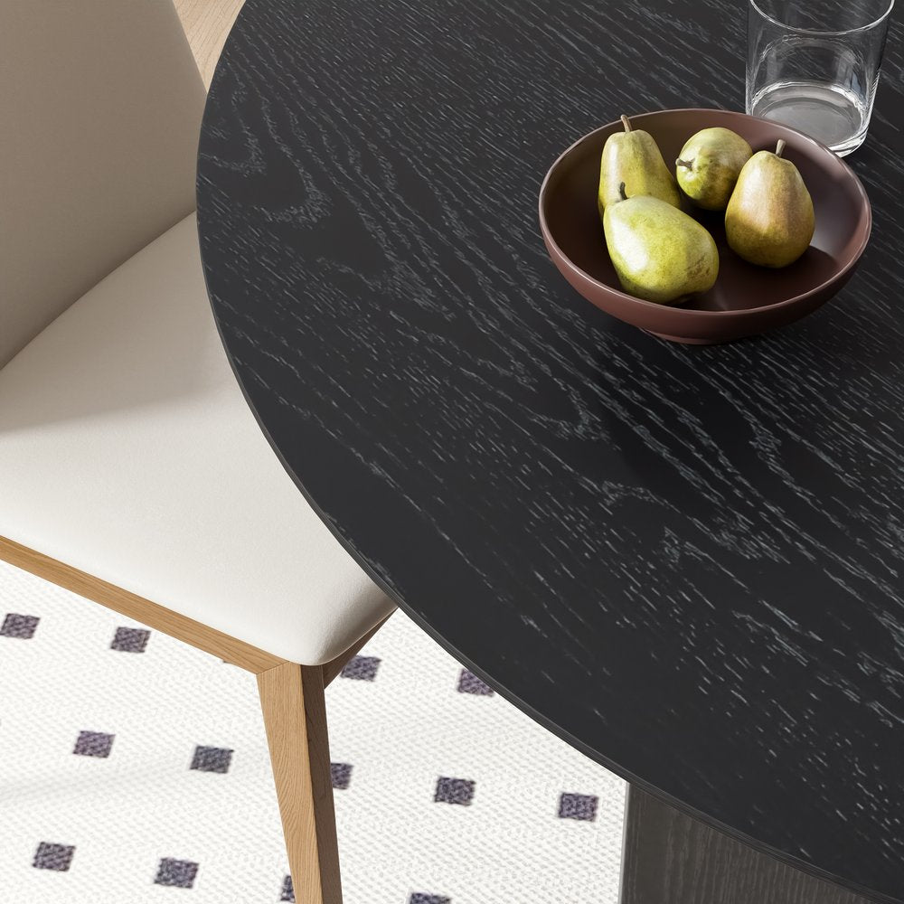 52" Black Solid Wood Pedestal Base Round Top Dining Table