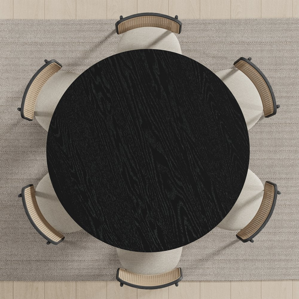 52" Black Solid Wood Pedestal Base Round Top Dining Table