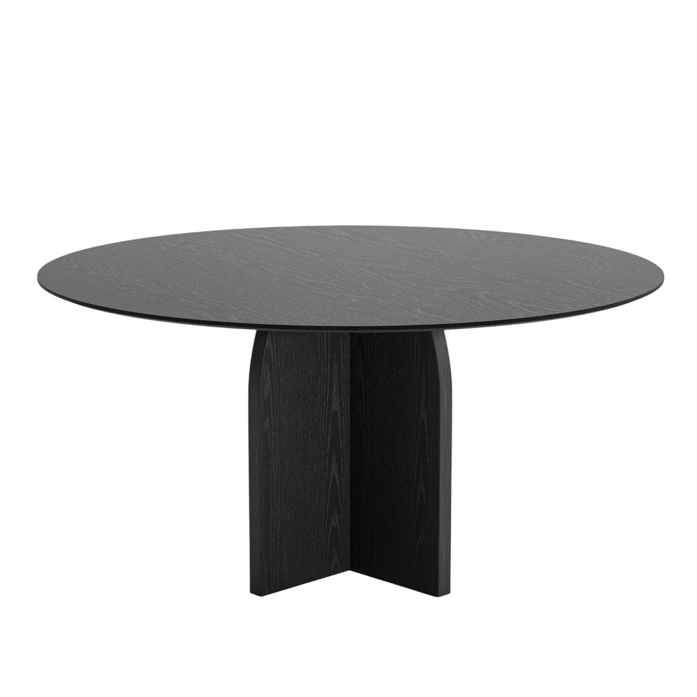 58" Black Solid Wood Pedestal Base Round Top Dining Table