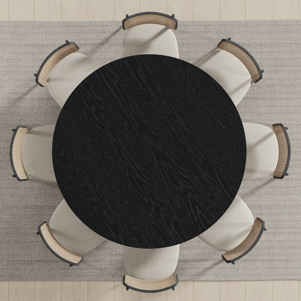58" Black Solid Wood Pedestal Base Round Top Dining Table