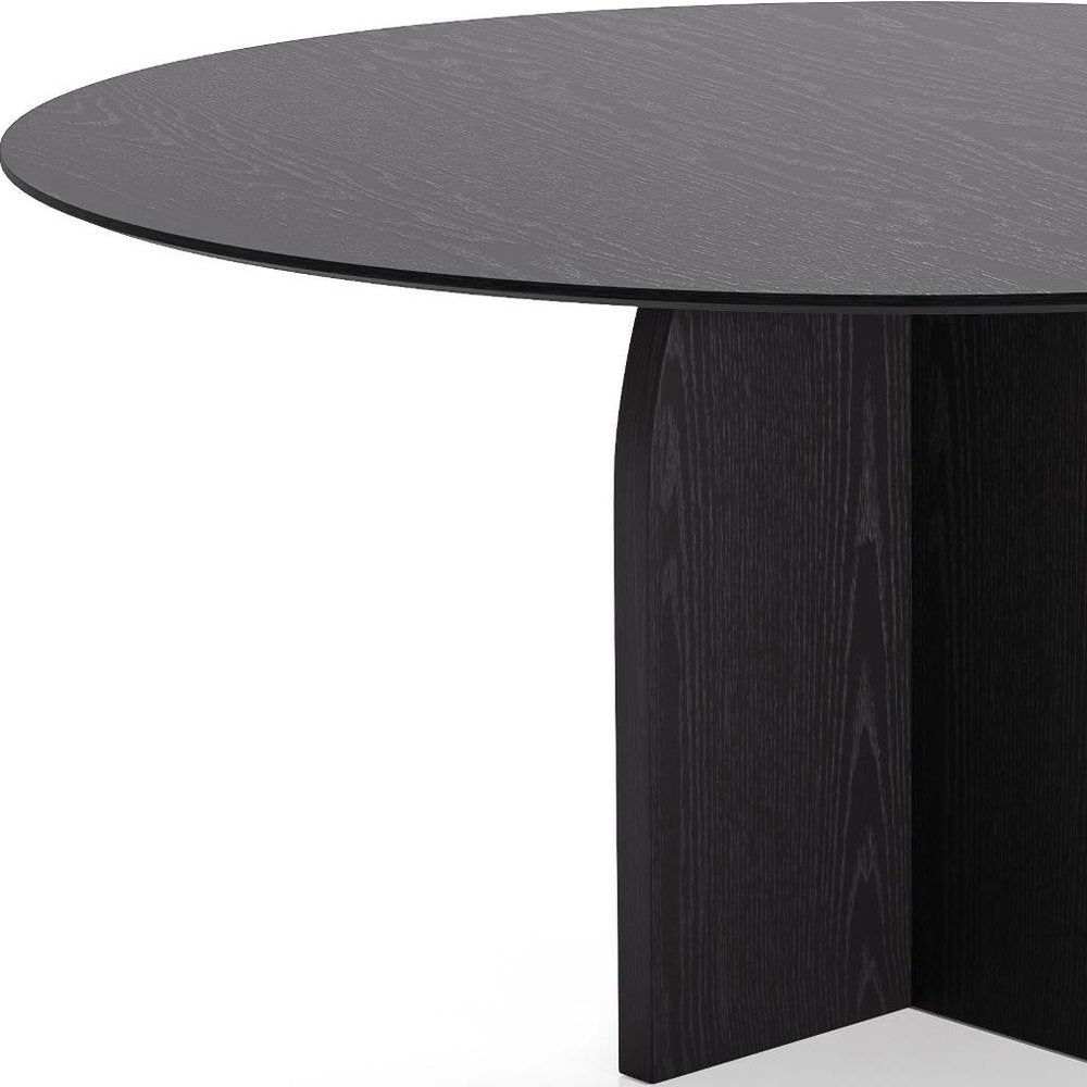 58" Black Solid Wood Pedestal Base Round Top Dining Table