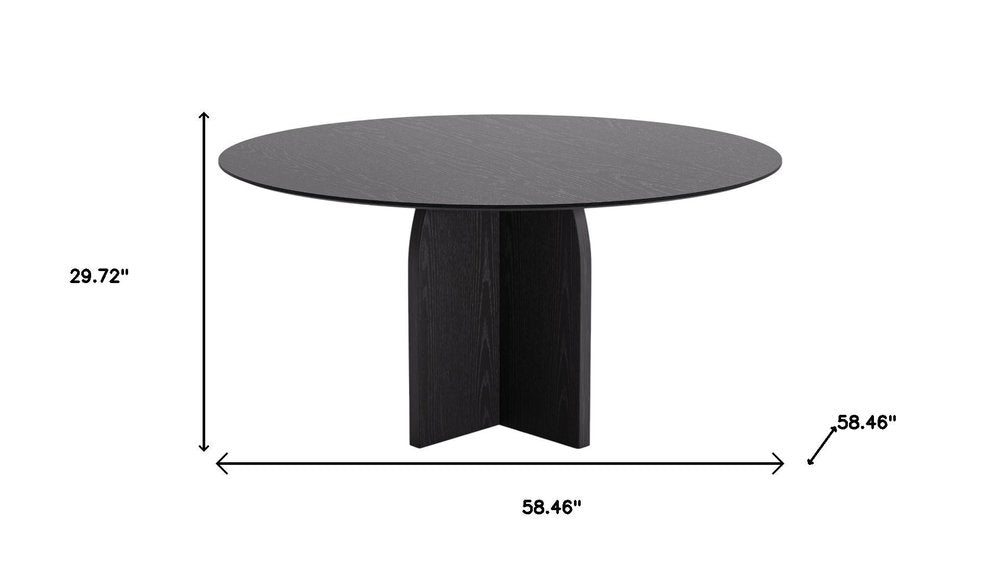 58" Black Solid Wood Pedestal Base Round Top Dining Table