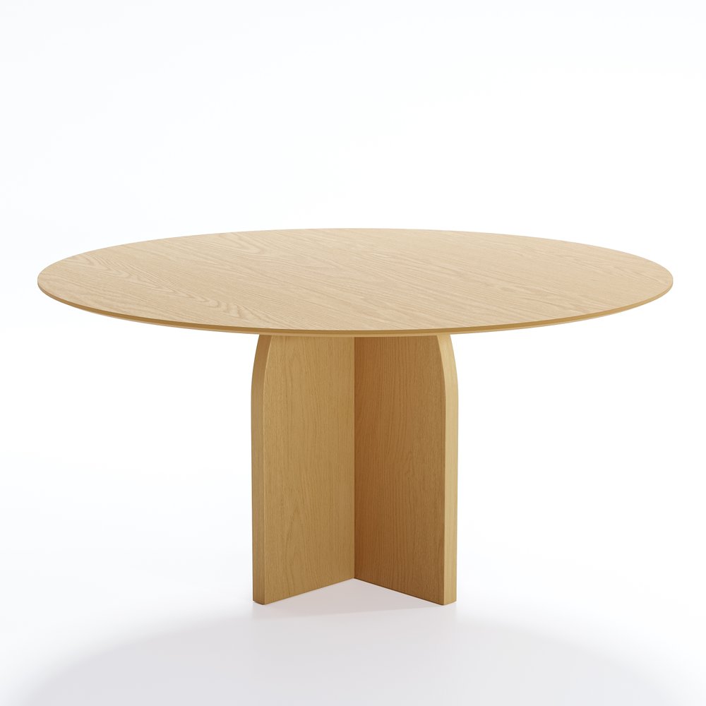 58" Beige Solid Wood Pedestal Base Round Top Dining Table