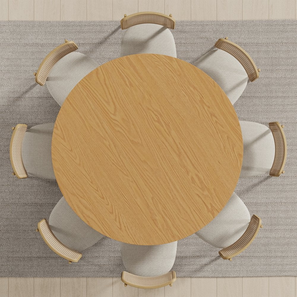 58" Beige Solid Wood Pedestal Base Round Top Dining Table